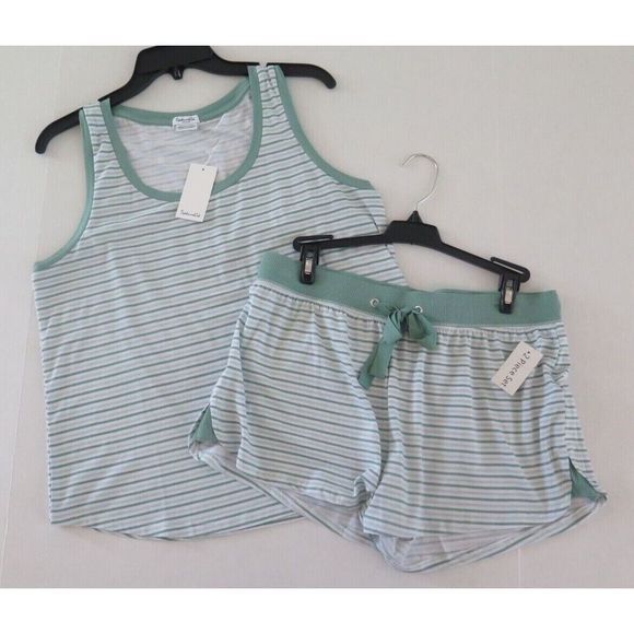 Splendid R87D736 Women's Sz M Green/White Striped Tank & Shorts Pajama Set $60 - Picture 1 of 9